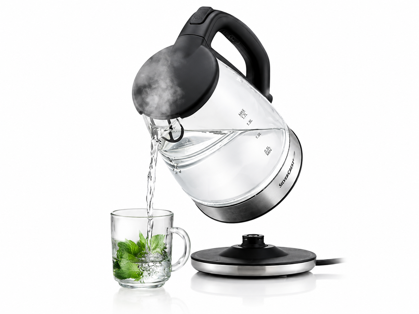 Silvercrest 1.7L Glass Water Kettle Colour Changing RGB LED Illuminated, Chrome
