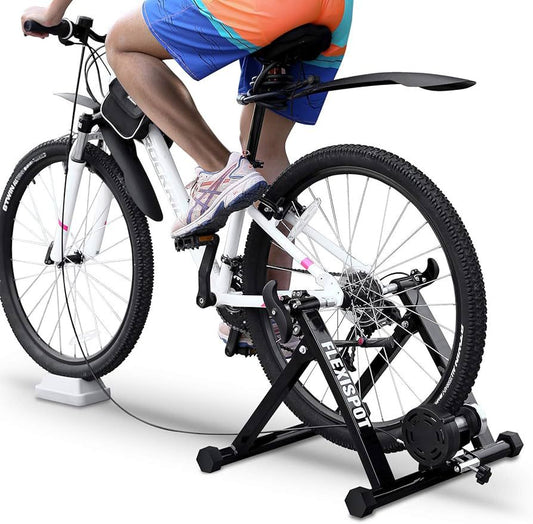 FlexiSpot Bicycle Roller Trainer Bicycle Exercise Bike Steel Exercise Bike Magnetic Stand with Noise Reduction Wheel