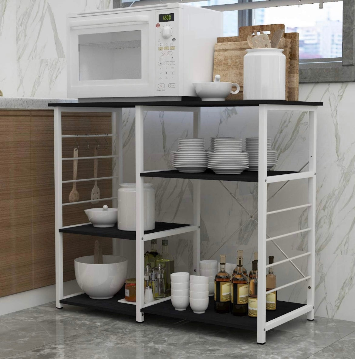 Microwave Cart Stand, Multi-Functional Kitchen Bakers Rack Utility, Kitchen Stand