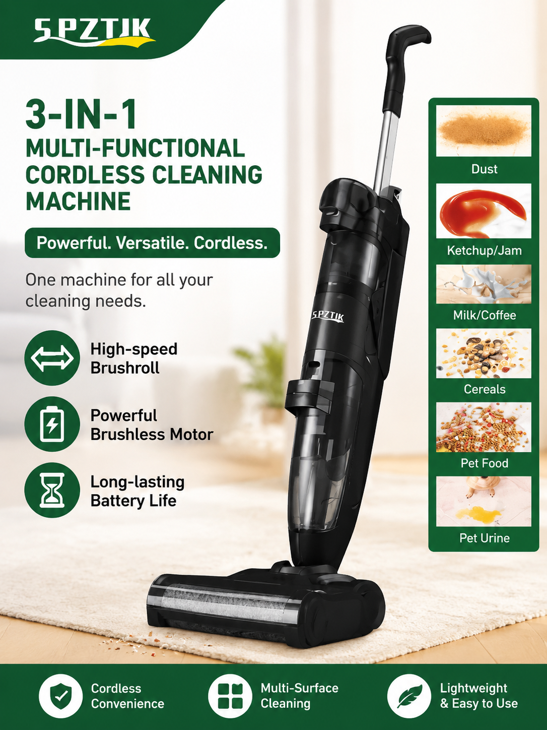 SPZTIK 3-in-1 Cordless Wet & Dry Vacuum Cleaner