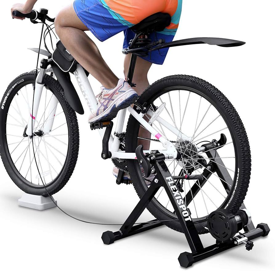 FlexiSpot Bicycle Roller Trainer Bicycle Exercise Bike Steel Exercise Bike Magnetic Stand with Noise Reduction Wheel