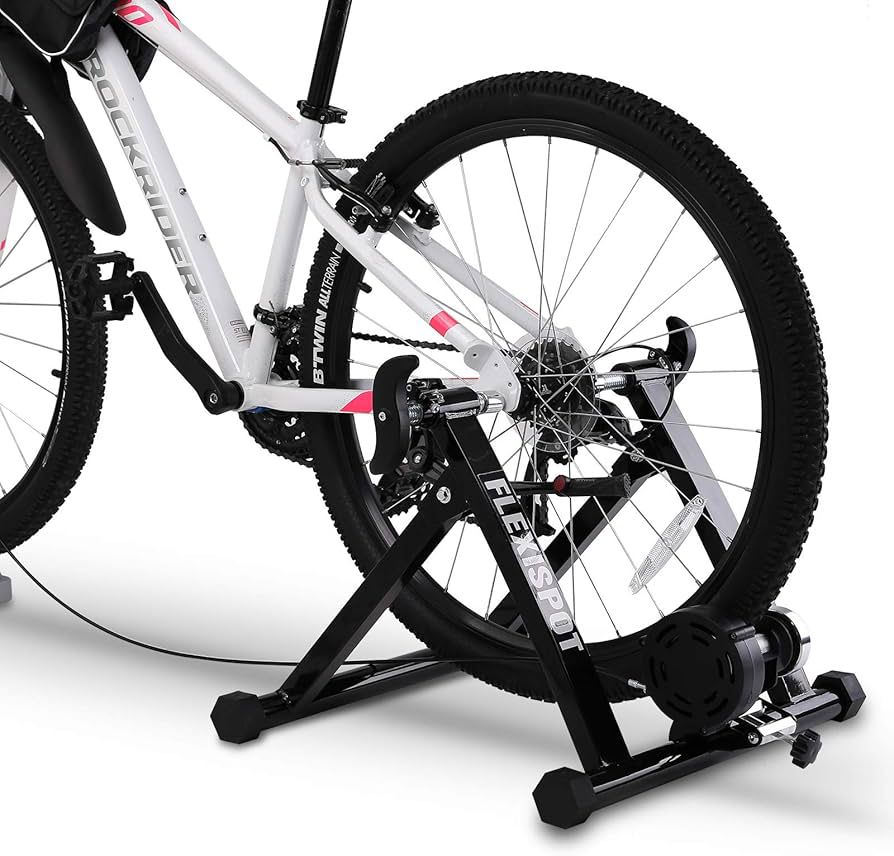 FlexiSpot Bicycle Roller Trainer Bicycle Exercise Bike Steel Exercise Bike Magnetic Stand with Noise Reduction Wheel