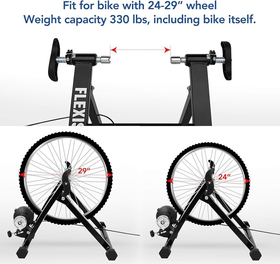 FlexiSpot Bicycle Roller Trainer Bicycle Exercise Bike Steel Exercise Bike Magnetic Stand with Noise Reduction Wheel
